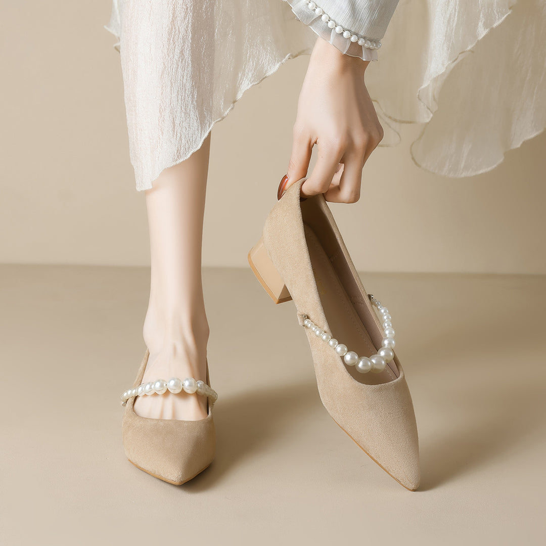 Damen elegante Pumps mit perlenverziertem Riemchen EB