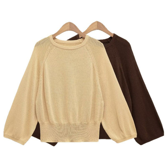 Damen lässiger Pullover mit ballonförmigen Ärmeln und feinem Strick EB