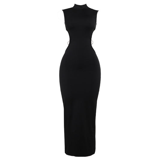 Damen figurbetontes Abendkleid mit Stehkragen und Cut-Outs EB