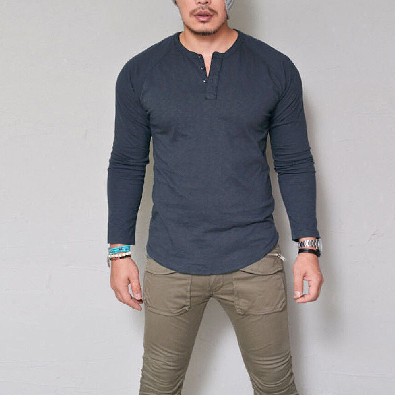 Herren Langarmshirt mit Knopfleiste und bequemem Schnitt EB