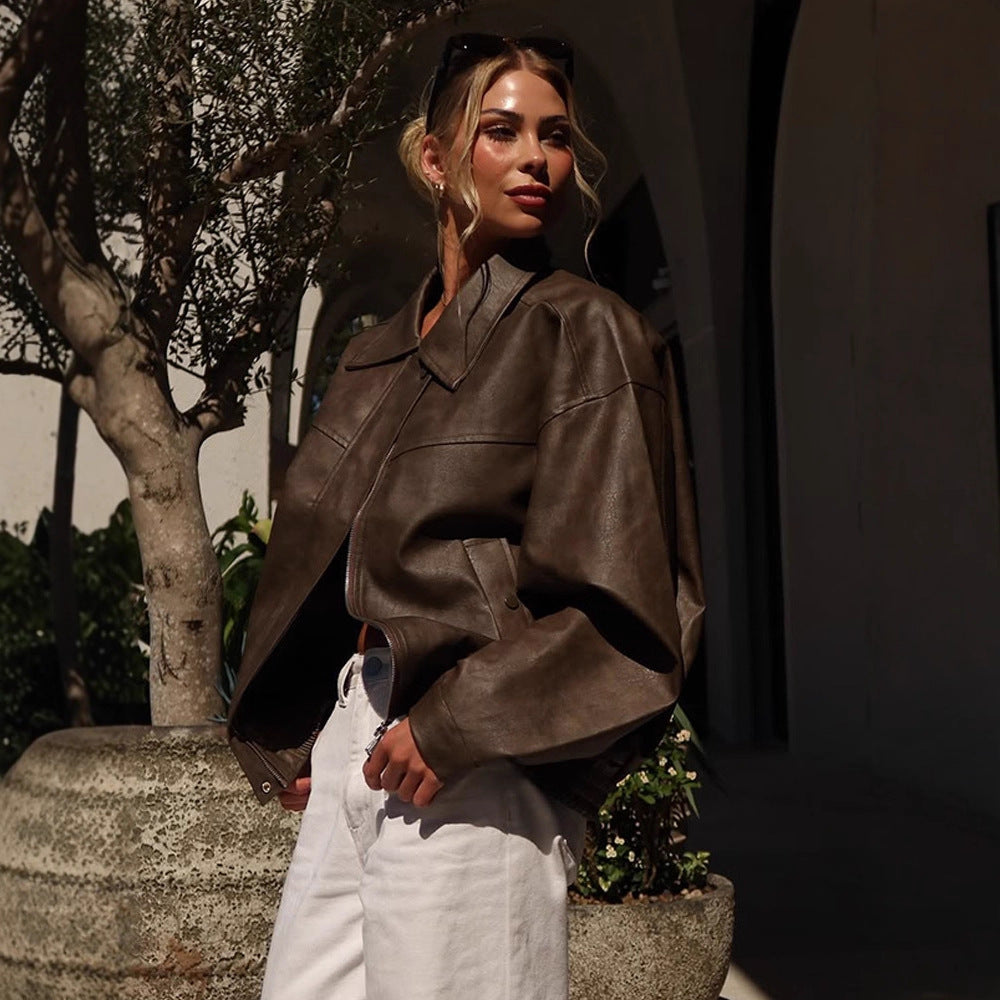Damen Kunstlederjacke mit lässigem Oversized-Schnitt EB