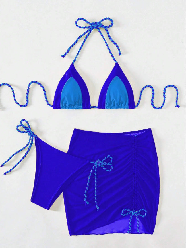 Damen Triangel-Bikini-Set mit Raffungen und Bindebändern EB