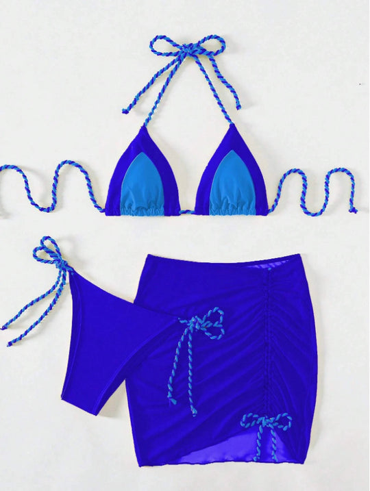 Damen Triangel-Bikini-Set mit Raffungen und Bindebändern EB