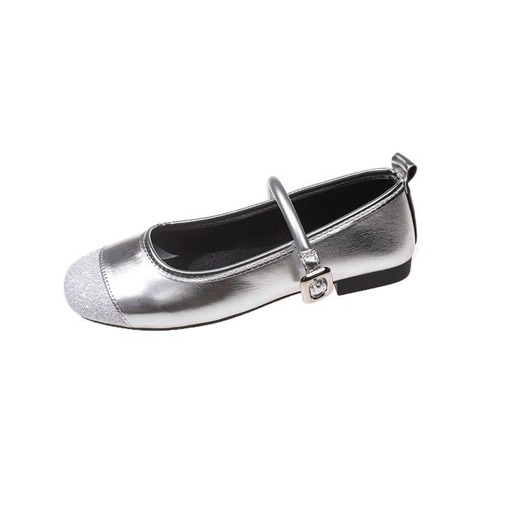 Damen elegante Ballerinas mit funkelndem Zehenbereich und dekorativem Riemen EB