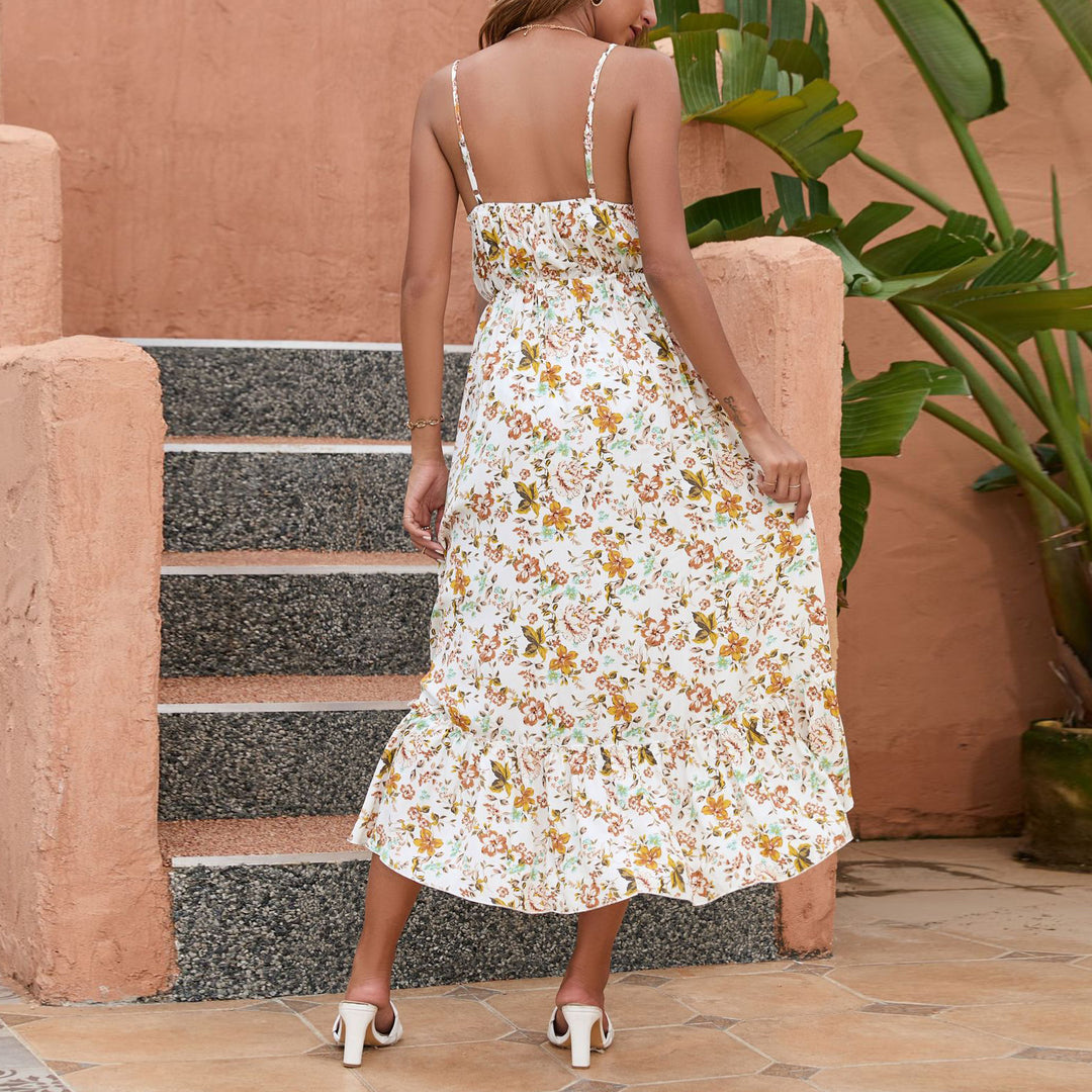 Damen Luftiges Sommermaxikleid mit romantischem Volant und Bindegürtel EB