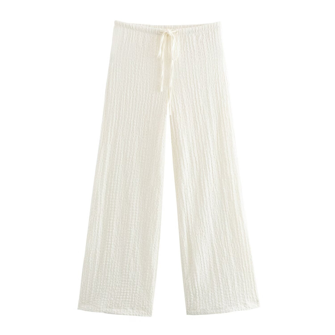 Damen nan leichte Crinkle-Loungebuxe mit weitem Bein und Tunnelzug EB
