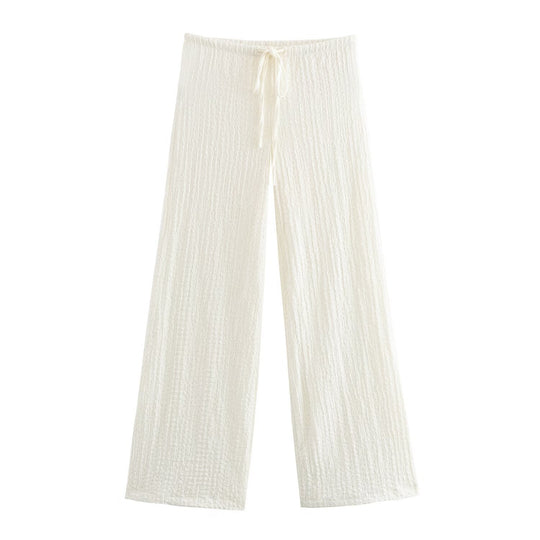 Damen nan leichte Crinkle-Loungebuxe mit weitem Bein und Tunnelzug EB