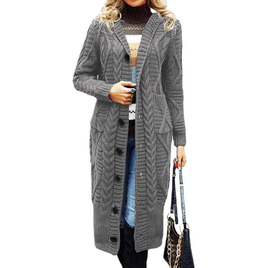 Damen Strickmantel mit voluminösem Zopfdesign und praktischen Taschen EB