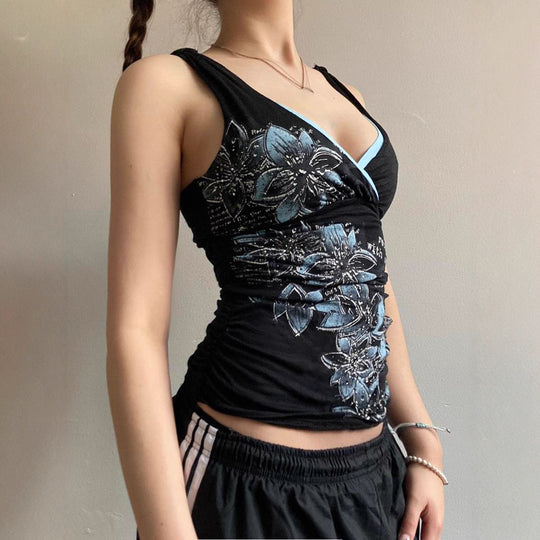 Damen Spaghetti-Trägertop mit floralem Druck und elegantem V-Ausschnitt EB