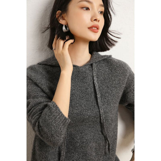 Damen lässiger Strickpullover mit Kapuze und fein strukturierter Oberfläche EB