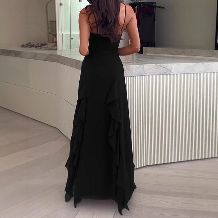 Damen Elegantes Maxikleid mit tiefem V-Ausschnitt und seitlichem Schlitz EB