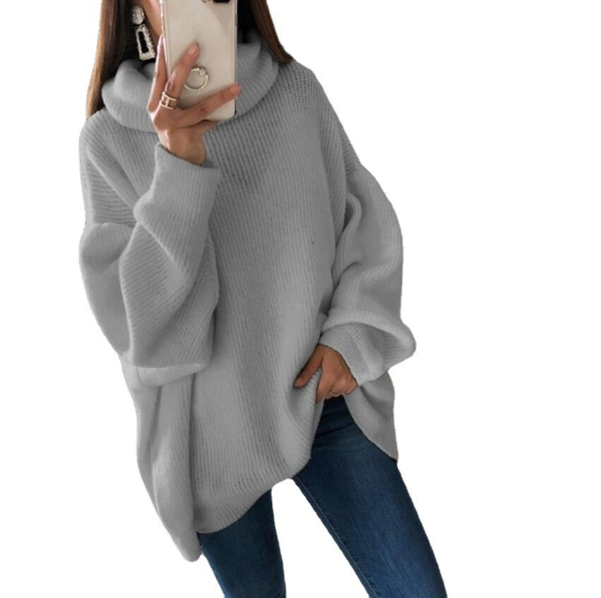 EB | Damen Strickpullover mit Rollkragen lockerer Sitz, einfarbig