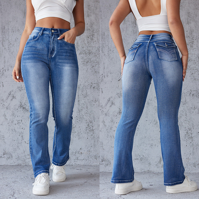 Damen Bootcut-Jeans mit hohem Taillenbund und Stretch-Anteil EB