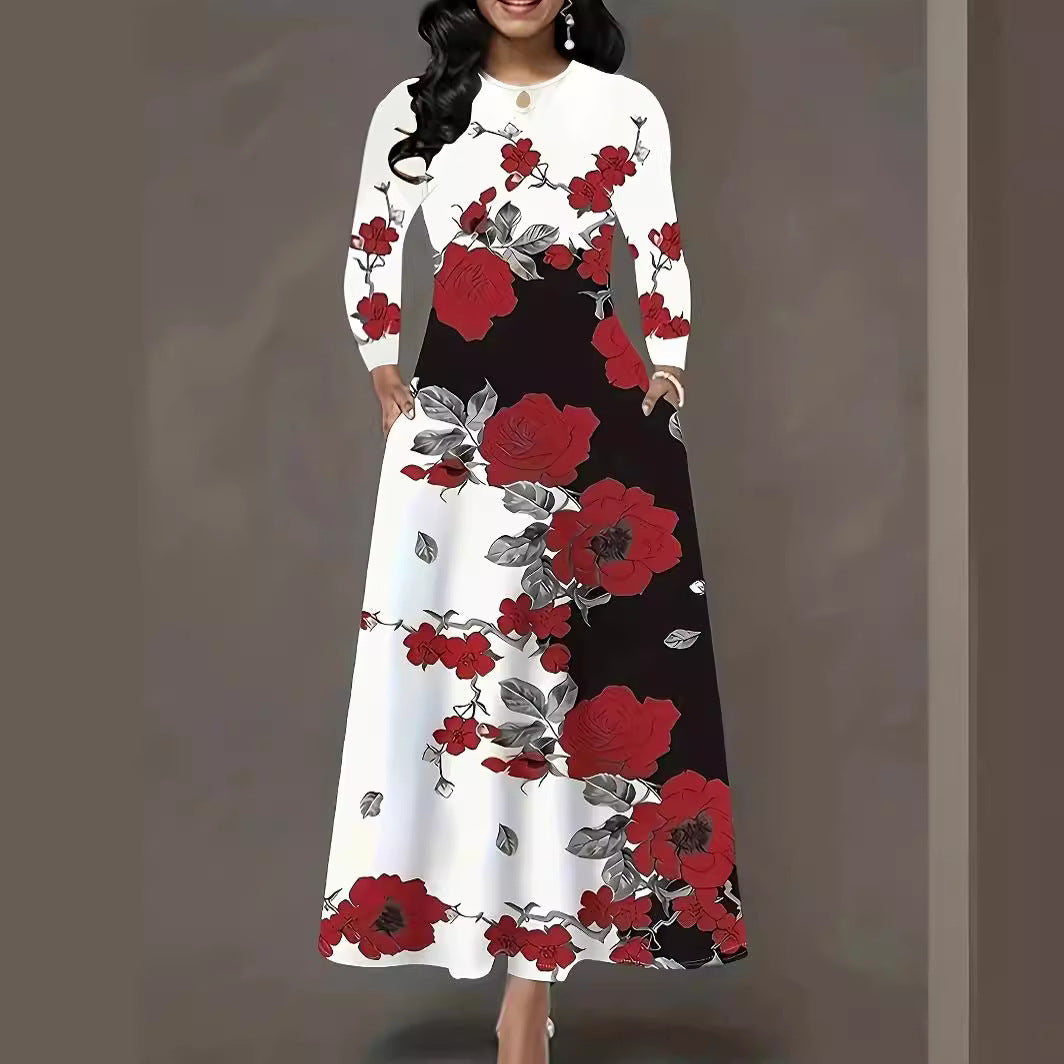 Damen Maxikleid mit floralem Design und praktischen Taschen EB