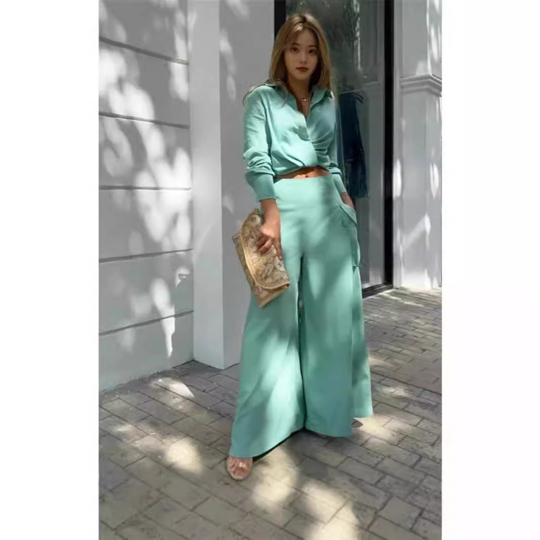 Damen Elegantes Oberteil mit weitem Schnitt und passenden Palazzo-Hosen EB
