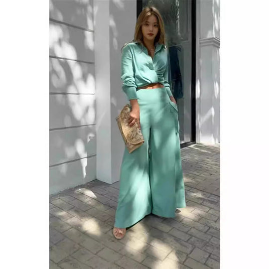 Damen Elegantes Oberteil mit weitem Schnitt und passenden Palazzo-Hosen EB