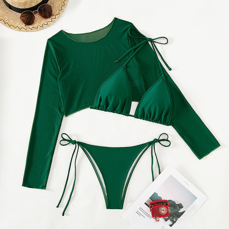 Damen Bikini-Set mit transparenter Langarmbluse EB