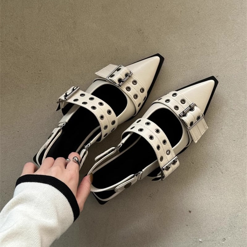 Damen elegante spitze Mules mit dekorativen Schnallen EB