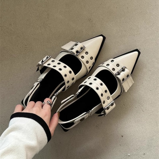 Damen elegante spitze Mules mit dekorativen Schnallen EB