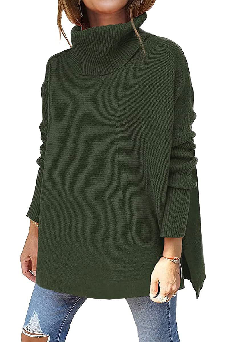Damen Strickpullover mit hohem Kragen und seitlichen Schlitzen EB