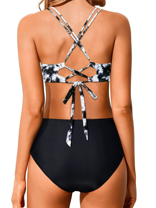 Damen Hochtailliertes Bikini-Set mit gerafftem Oberteil EB