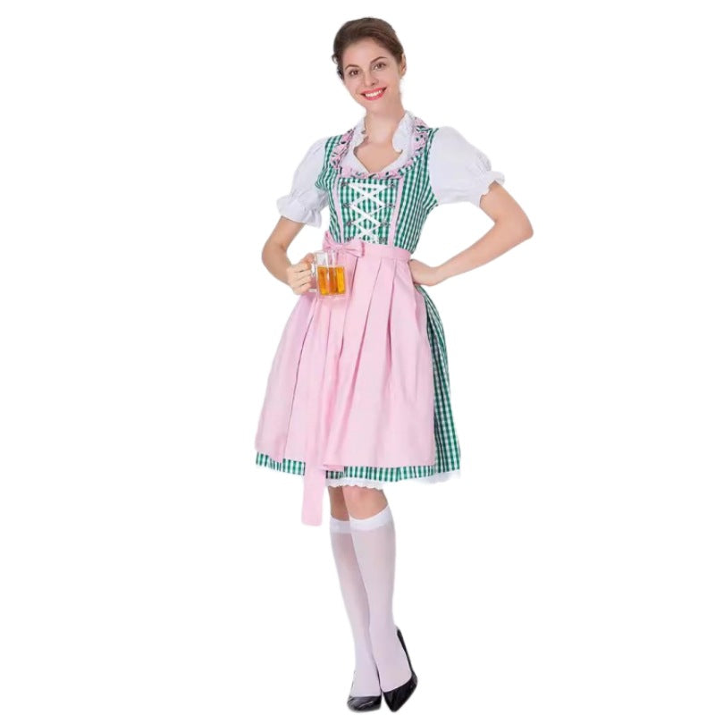 Damen nan traditionelles Oktoberfest Dirndl mit Rüschenbluse, geschnürtem Mieder und Schleifen-Schürze EB