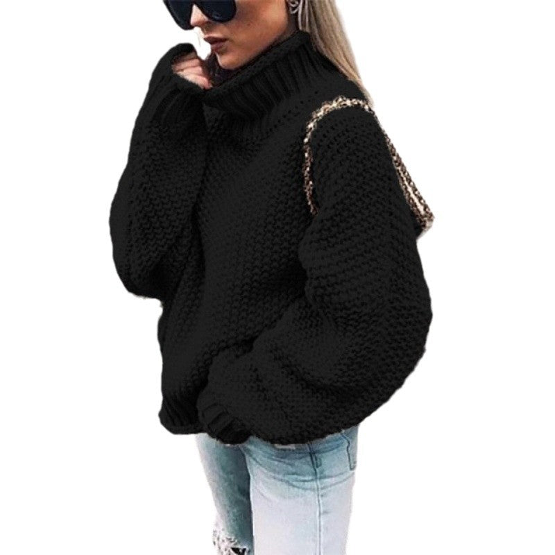 Damen Grobstrickpullover mit hohem Kragen und lässigem Schnitt EB