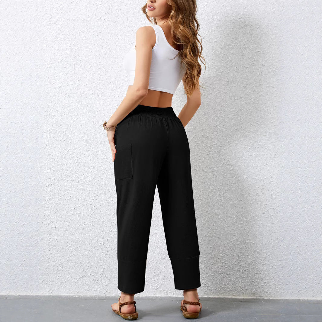 Damen Weite Sommerhose mit elastischem Bund und praktischen Taschen EB