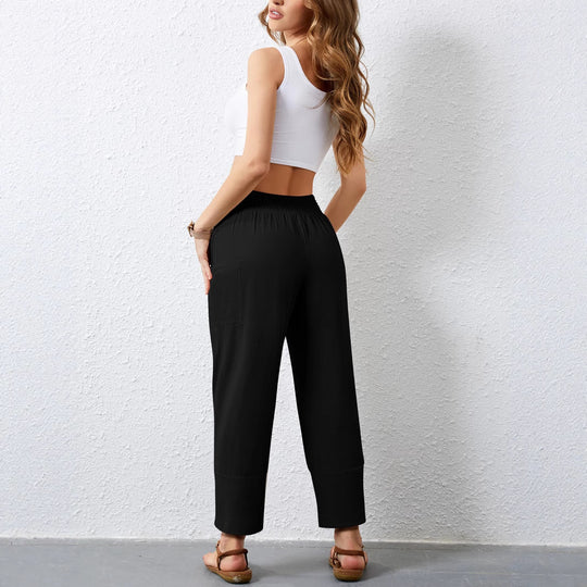 Damen Weite Sommerhose mit elastischem Bund und praktischen Taschen EB