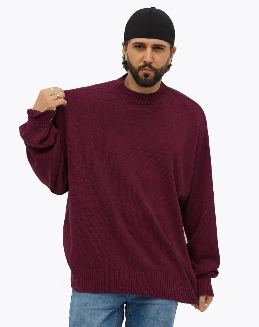 Damen gemütlicher Oversized Pullover mit strukturiertem Rippenmuster und breiten Bündchen EB