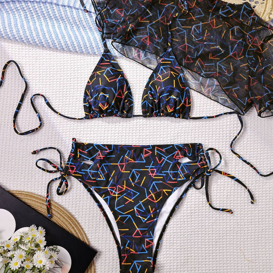 Damen Triangel-Bikini mit transparentem Übertop EB