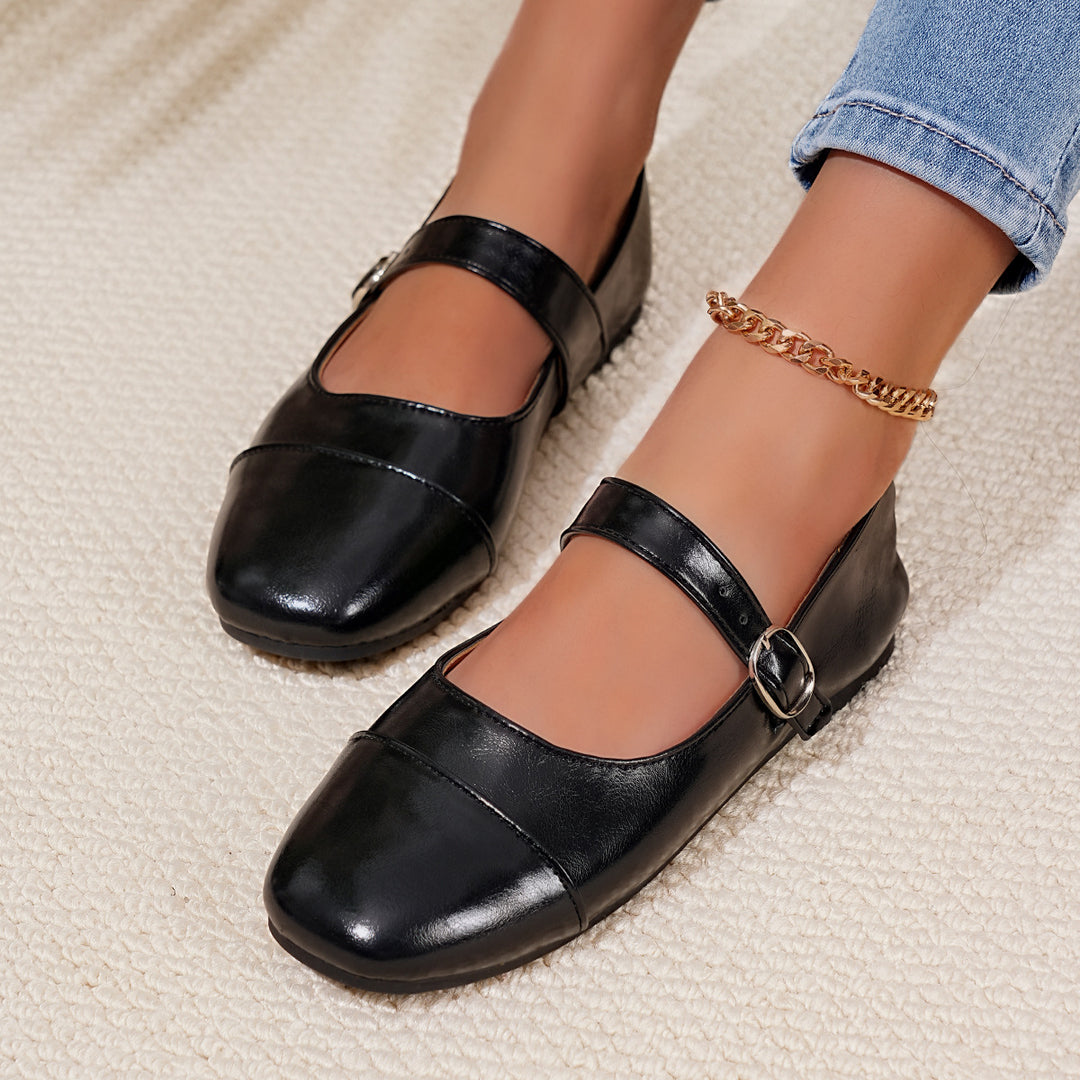 Damen Ballerinas mit verstellbarem Riemen und elegantem Obermaterial EB
