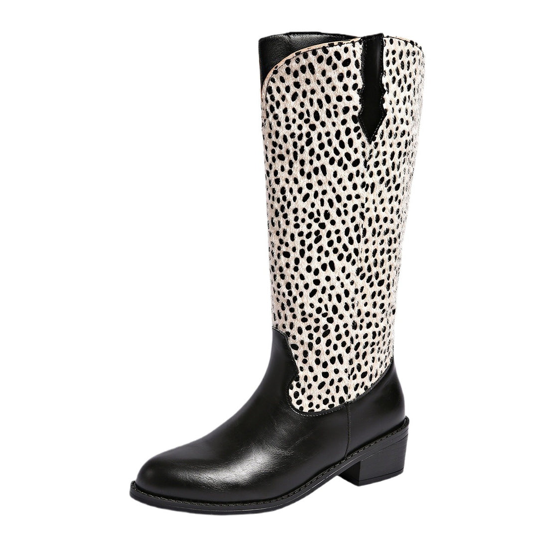 Damen Stiefel mit trendigem Punktmuster und robustem Blockabsatz EB