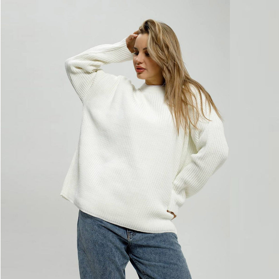 Damen Grob gestrickter Komfortpullover mit Rundhalsausschnitt EB