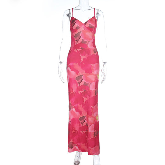 Damen Elegantes Maxikleid mit floralem Muster und feinen Trägern EB