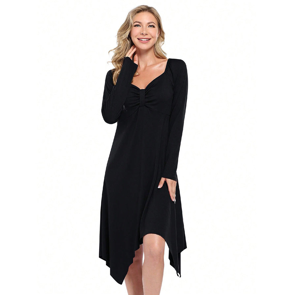 Damen asymmetrisches Longsleeve-Kleid mit gerafftem Bustier, Empire‑Naht und Zipfelsaum Eichborn Berlin