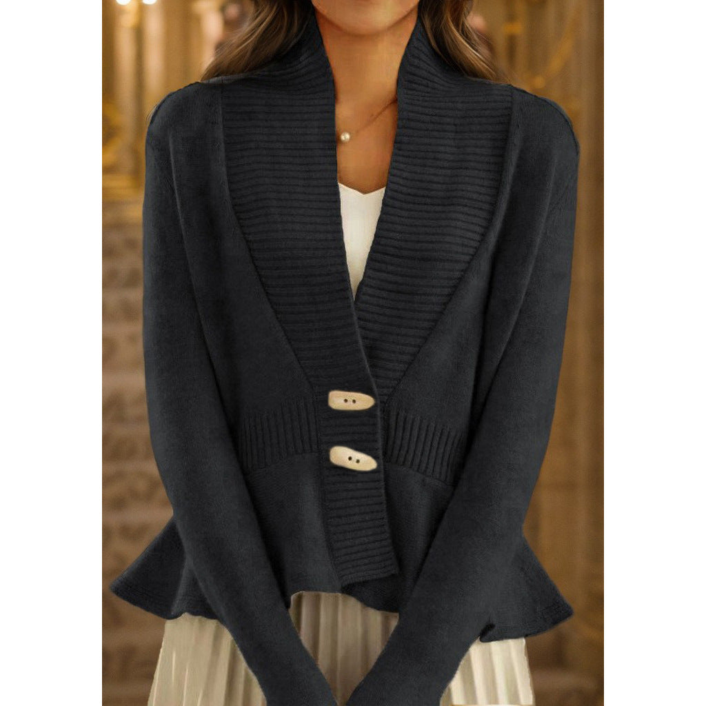 Damen nan kuscheliger Strickcardigan mit Schalkragen, gerippter Blende und schmalem Schößchen EB