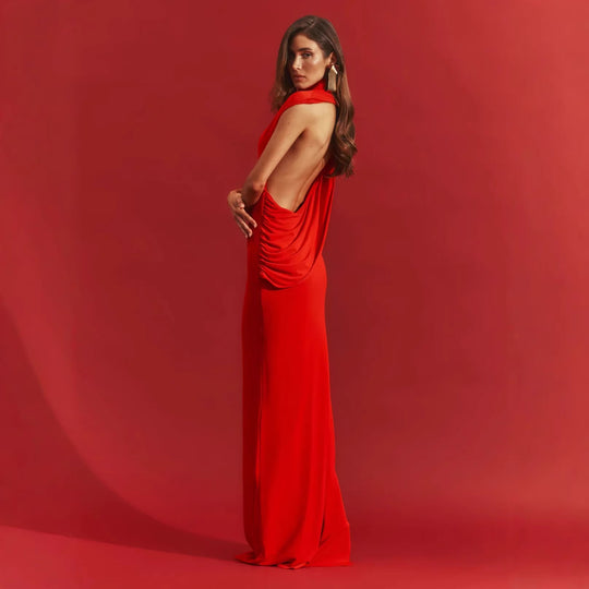 Damen Elegantes Abendkleid mit tiefem Rückenausschnitt und fließendem Drapé EB