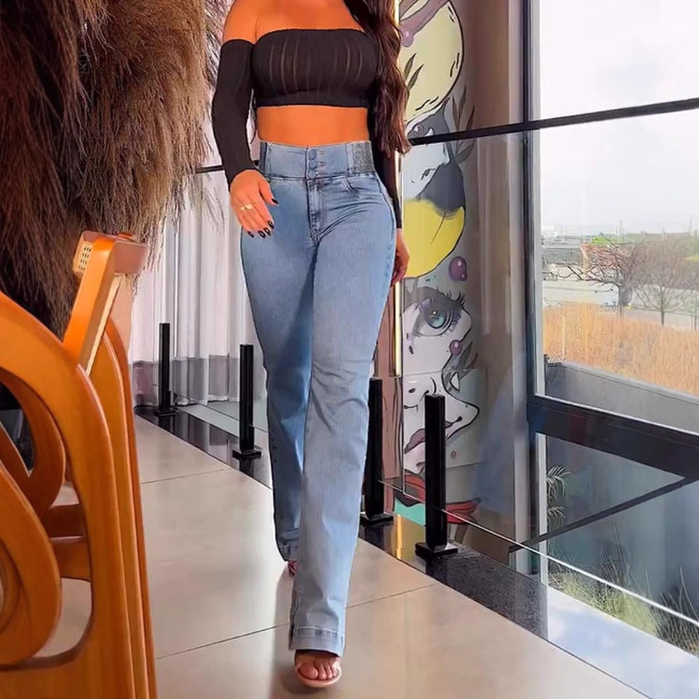 Damen Flared Jeans mit hohem Bund und figurbetontem Schnitt EB
