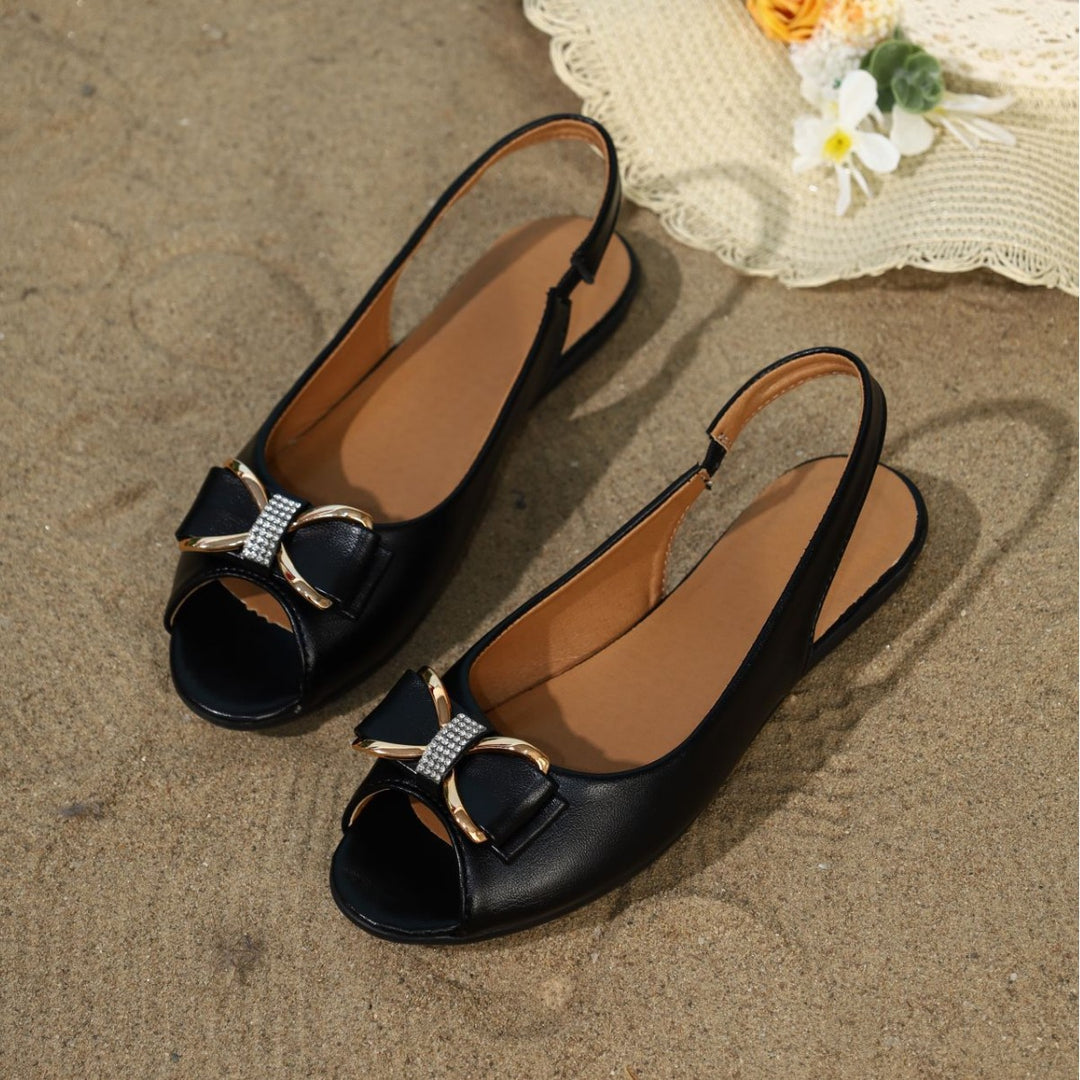 Damen offene Slingback-Sandalen mit funkelnder Schleifenapplikation EB