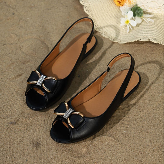 Damen offene Slingback-Sandalen mit funkelnder Schleifenapplikation EB