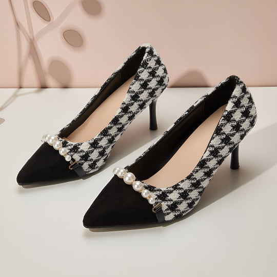Damen Elegante High-Heel Pumps mit Perlenapplikationen EB