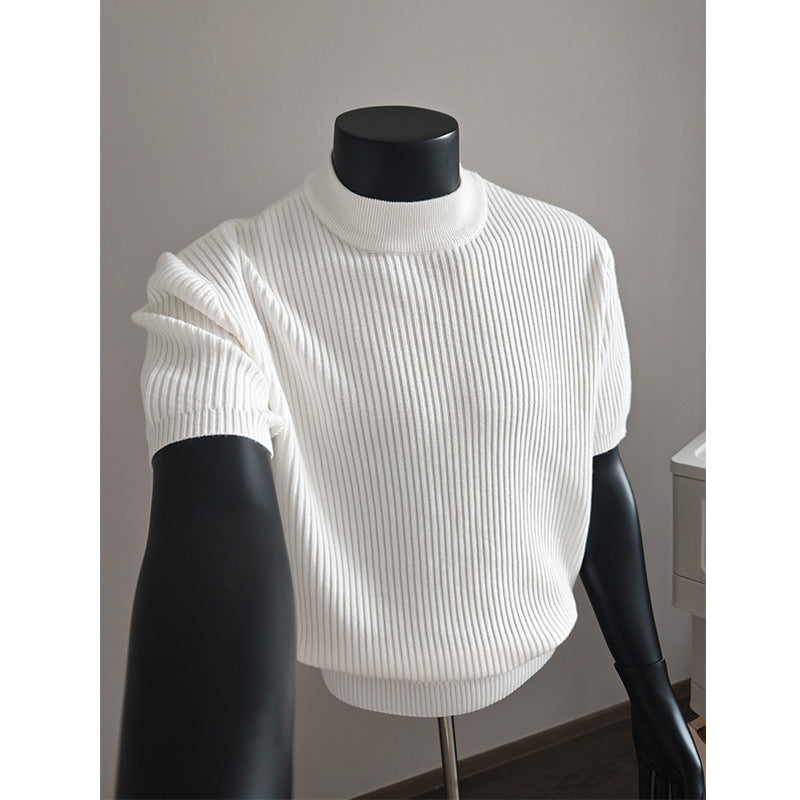 Herren nan kurzärmeliges Rippstrick-Shirt mit Stehkragen und schmaler Passform EB