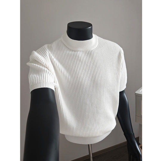 Herren nan kurzärmeliges Rippstrick-Shirt mit Stehkragen und schmaler Passform EB