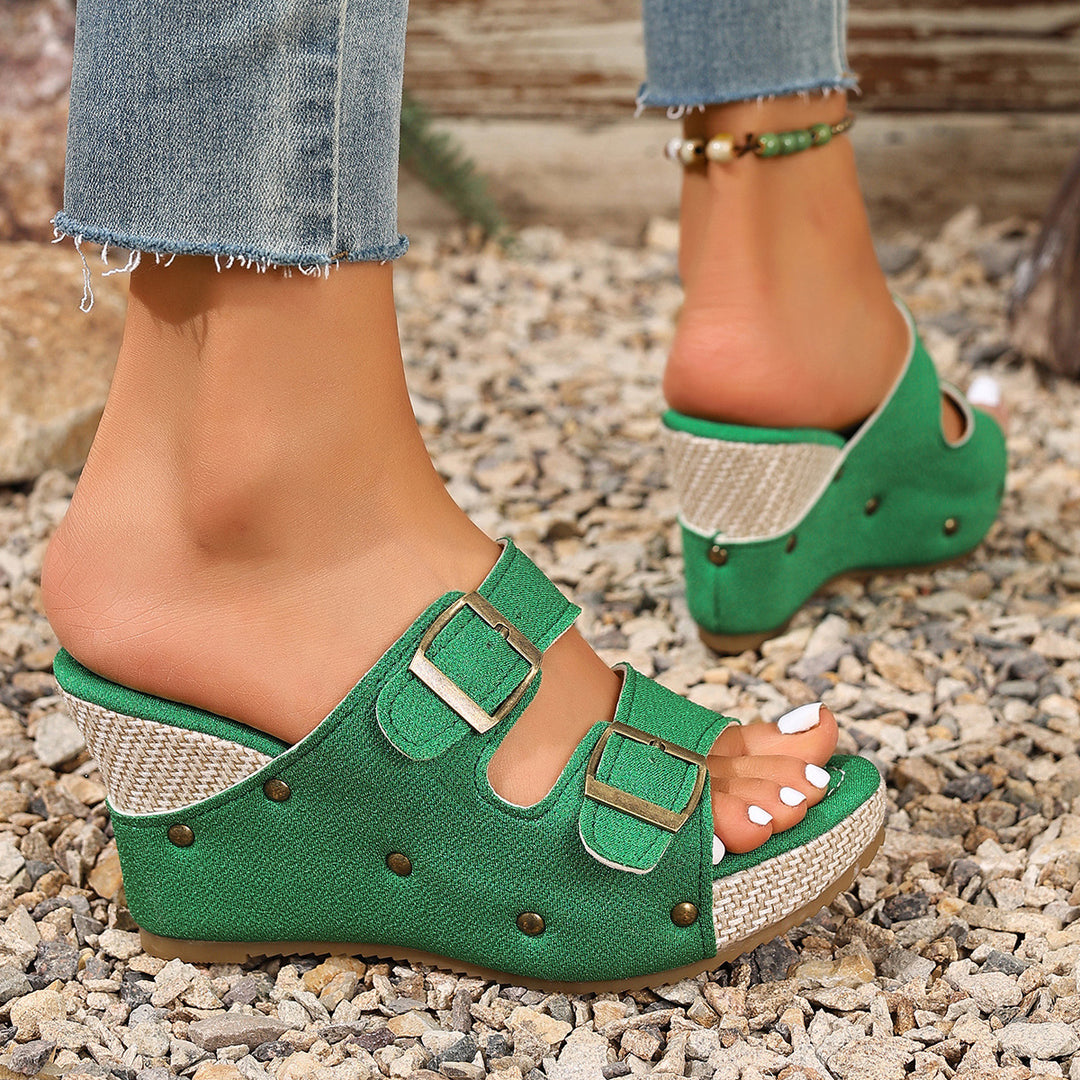 Damen Komfortable Wedge-Pantoletten mit verstellbaren Riemen EB