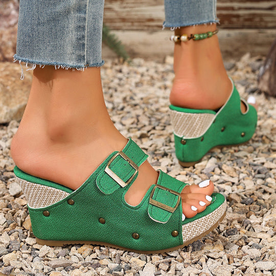 Damen Komfortable Wedge-Pantoletten mit verstellbaren Riemen EB
