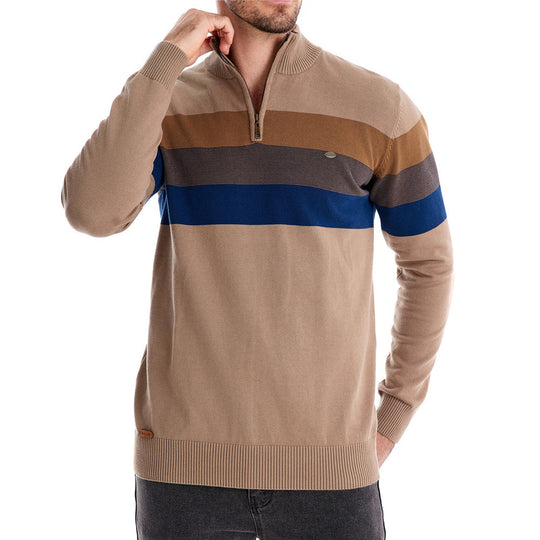 Herren Strickpullover mit modischem Stehkragen und feinen Streifen EB