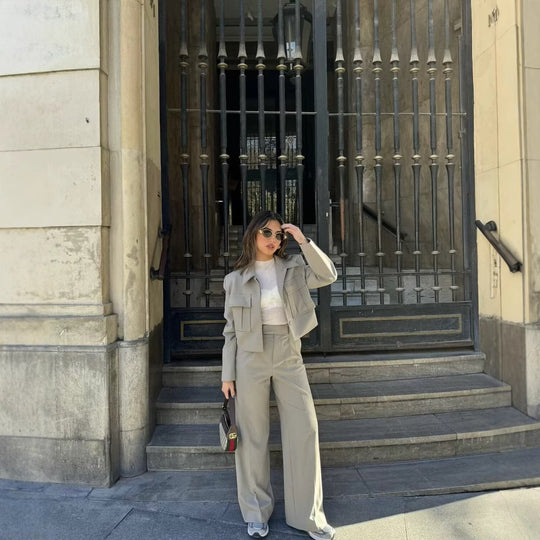 Damen weite, eleganten Bundfaltenhose mit seitlichen Taschen EB
