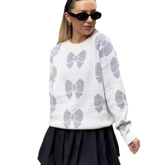 Damen Strickpullover mit floralem Muster und elegantem Rundhalsausschnitt EB