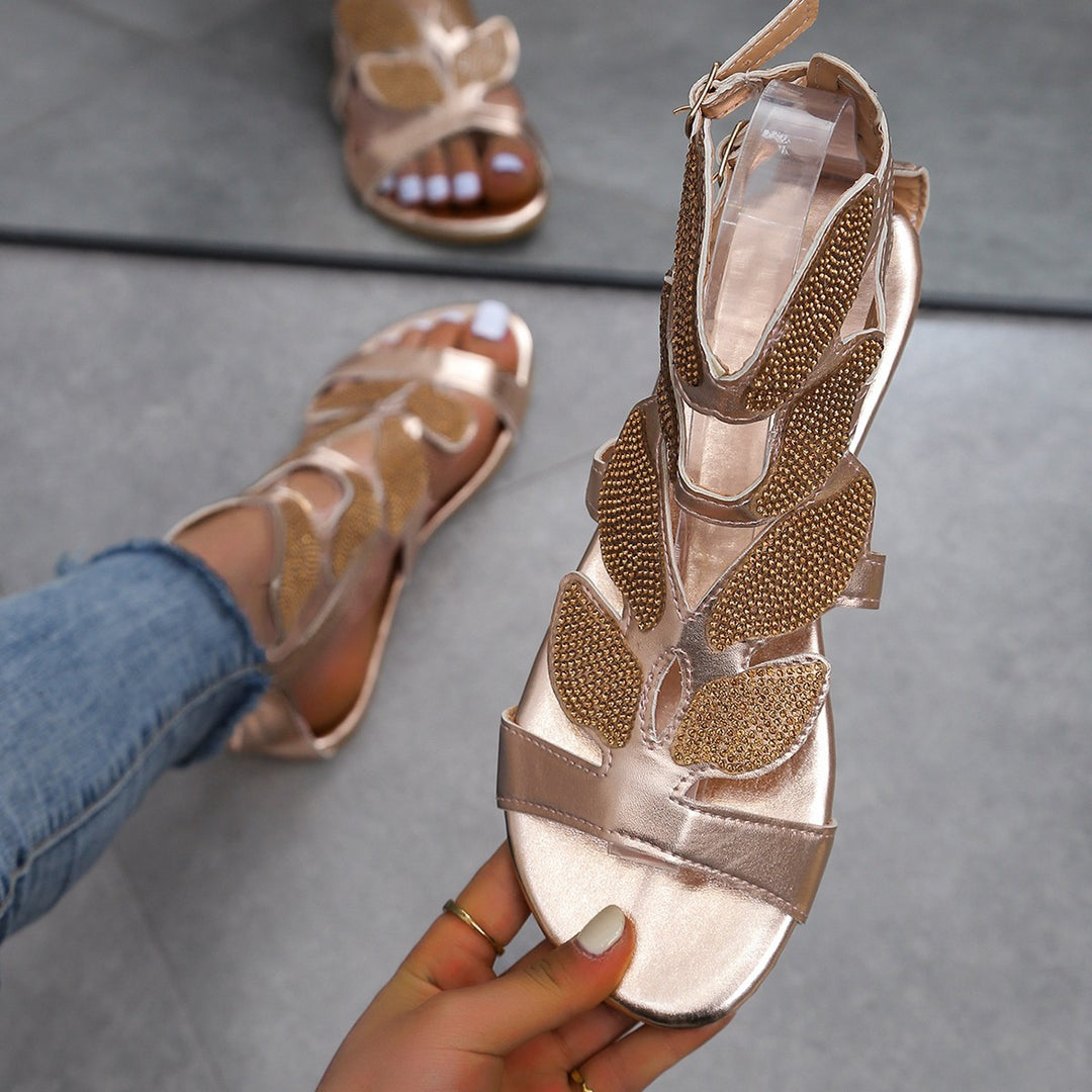 Damen elegante Sandalen mit funkelnden Strassapplikationen und modernem Riemendesign EB